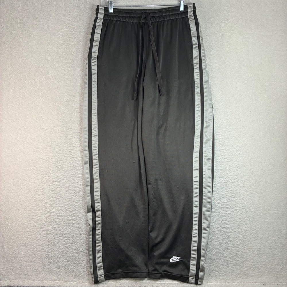 Y2K Nike Baggy Track Pants Men L Gray Drawstring Silky Mesh Sweatpants Vintage